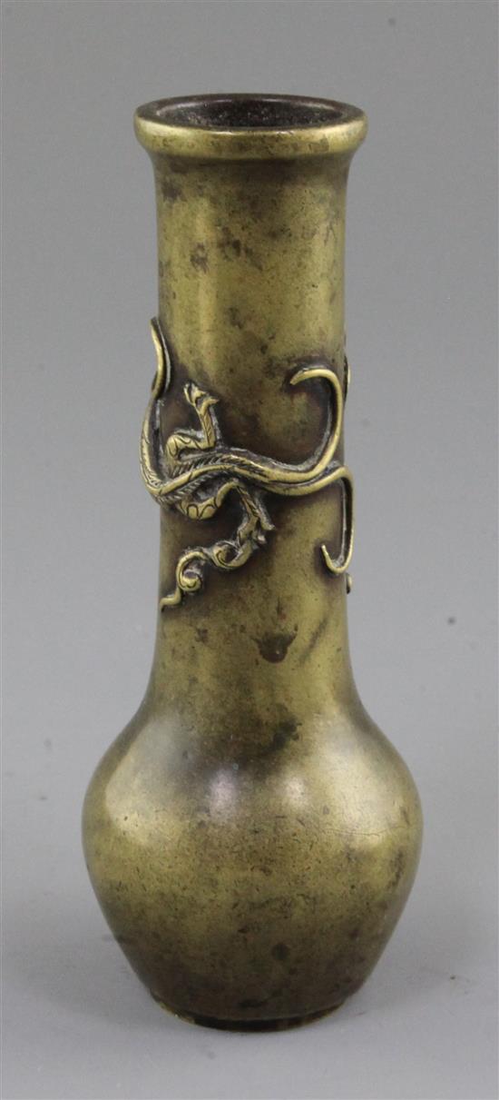 A Chinese bronze bottle vase, Xuande mark, Ming dynasty 16th century, 15.5cm